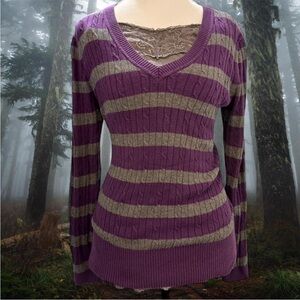 Tommy Hilfiger Purple and Gray V-Neck Sweater